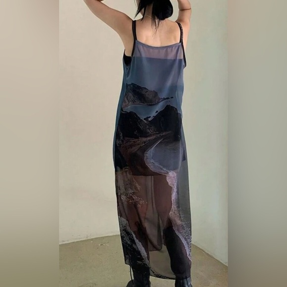 NEW Scenic Print Sheer Mesh Maxi Dress - Picture 2 of 3